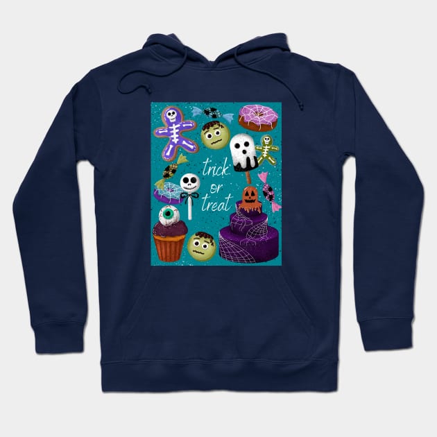 Cute illustration of Halloween candies Trick or Treat Hoodie by Ieva Li ART